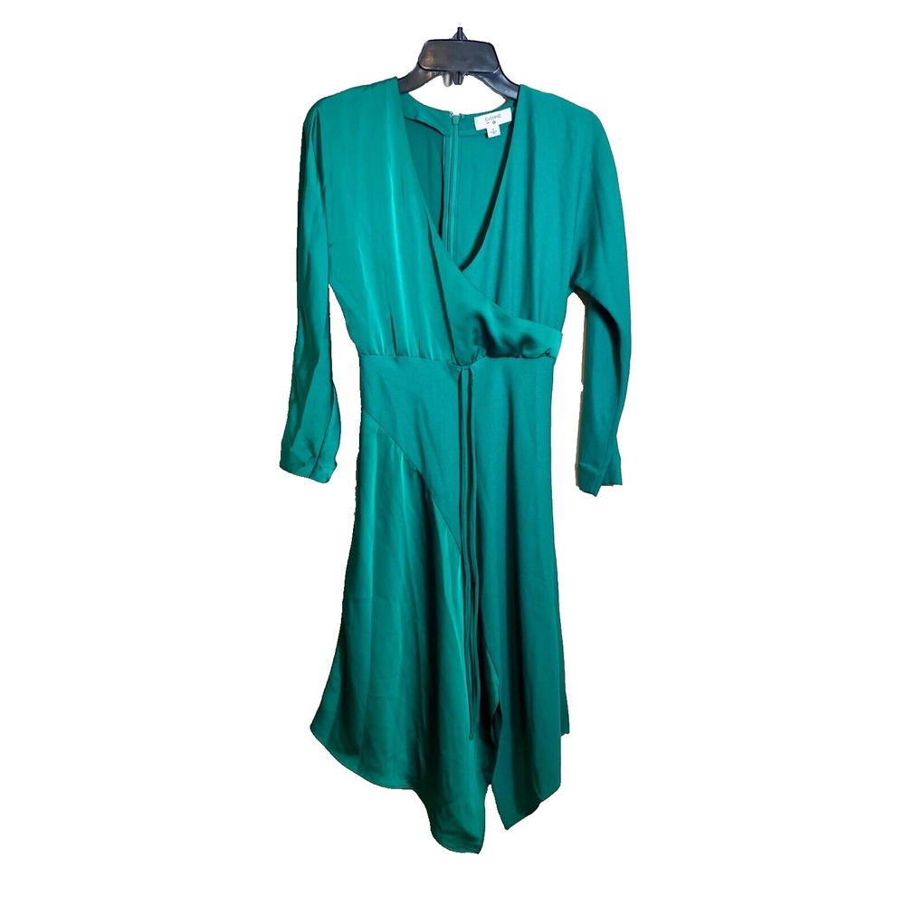 Cushnie x‎ Target Wrap Dress Womens Size 0 Green Long Sleeve Satin Trim V-neck